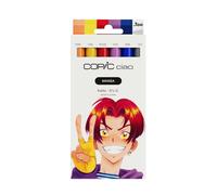 Copic Ciao MANGA - Set di pennarelli Kaito, con 5 tonalità calde di arancio e blu, con 1 multiplo da 0,3 mm in viola, Twin Marker con una punta media e una spazzola