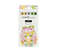 Copic Ciao MANGA - Set di pennarelli Kawaii, con 5 delicate tonalità rosa e verde menta, con 1 mulino da 0,3 mm in marrone, Twin Marker con una punta media e una spazzola