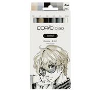 Copic Set Ciao MANGA Comics, set di pennarelli con 3 tonalità di grigio coordinate, incl. pennarello a vernice bianco, 2 Multiliner 0,3 e 0,5 mm in nero, pennarello doppio