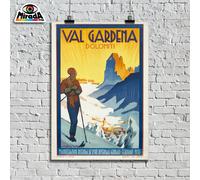 copie d'autore POSTER VINTAGE DOLOMITI VAL GARDENA PISTE SCI NEVE INVERNO