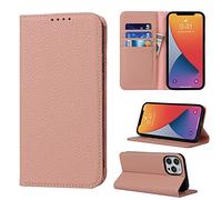 Copmob Cover Compatibile con iPhone 13 PRO Max con Cordino,Flip Vera Pelle Portafoglio Custodia in Pelle,[4 Porta Carte][Magnetico],Custodia Libro Cover Compatibile con iPhone 13 PRO Max - Rosa