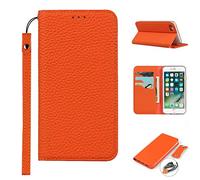 Copmob Cover iPhone 7/8/SE 2020/SE 2022,Vera Pelle Flip Portafoglio Custodia in pelle Genuine,[3 Porta Carte][Chiusura magnetica][Blocco RFID],Custodia Case Cover per iPhone 7/8 - Arancia