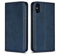 Copmob Cover iPhone X/XS,Flip Portafoglio Custodia in Pelle,[4 Slots][Supporto Stand][Chiusura Magnetica],Custodia Libro Cover Case per iPhone X/XS - Blu