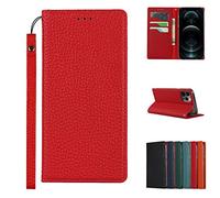 Copmob iPhone 12 PRO Max Cover,Premium Vera Pelle Flip Portafoglio Custodia in Pelle Genuine,[3 Slots][Chiusura Magnetica][RFID-Blocker],Custodia Case Cover per iPhone 12 PRO Max - Rosso