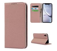 Copmob iPhone XR Cover,Flip Vera Pelle Portafoglio Custodia in Pelle Genuine,[4 Slots][Chiusura Magnetica],Custodie Case Cover per iPhone XR - Rosa