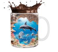 Coppa di ceramica delfino 3D - Cuppa di delfina dipinta piatta, ceramica | TAFFA E TEA TAGHE, DESIGN ORIGINALI OZI, DECI DELFIN, IDEAL per gli amanti del caffè, del latte e del tè a casa o nel Bü