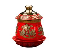 Coppa di Offerta Buddhista in Ceramica con Coperchio per Acqua Sacra | Finitura Classica e Vintage, Forma Raffinata con Motivi Propiziatori, per Altare Buddhista e Sale da Tè