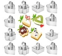 Coppapasta, 12 Pezzi Coppa Pasta con Pressa, Acciaio Inossidabile Anello per Torte, Adatto per Pasticceria Glassa Biscotti Panini Torte Mousse (Amore + Quadrato + Fiore)