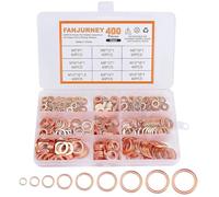 Copper Washer Assortment Kit 400pcs - 9 Sizes M5-M14 Sealing Rings for Automotive, Marine, Generator, Machinery Repairs - Anti-Leak Friction Reducing Copper Washers