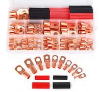 Copper Wire Lugs,Terminal Connectors,Used on AWG12 10 8 6 4 2 Cable,Heat Shrink Set,Bare Copper Eyelets,Ring Terminals Connectors,64Pcs Battery Cable Lugs Ends and 66Pcs Heat Shrink Tubing (130PCS)