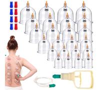 Coppette con Pompa a Vuoto, 24 Pezzi in ABS Coppette Massaggio con 8 Magneti, Set di Coppettazioni con Manico di Pompa e Tubo di Estensione, Coppettazione Massaggio Set per Rilassamento Muscolare