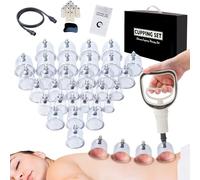 Coppette con pompa a vuoto, 32 pezzi, coppette in vetro per viso e corpo, set di coppette per drenaggio linfatico, rilassamento muscolare e contro la cellulite, set di coppette con mini punto di