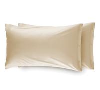 BIANCHERIAWEB Coppia 2 Federe Cuscino Letto 100% Cotone Tinta Unita Sfoderabile Bottoni Laterali Federe Beige
