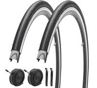 Coppia 700C Road Racing Bike Slick Pneumatici 700 x 28c 28-622 con valvola Presta 48 mm camere d'aria e strisce per cerchioni per bici da strada Touring bicicletta