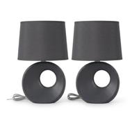 Coppia Abat Jour Camera da Letto Set 2 Lumetti Comodino Ceramica Antracite e Paralume in Tessuto Moderni Lampade da Tavolo Attacco Piccolo E14 Max 40W Altezza 27cm per Soggiorno camerette eleganti