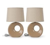 Coppia Abat Jour Camera da Letto Set 2 Lumetti Comodino Ceramica BEIGE