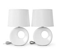 Coppia Abat Jour Camera da Letto Set 2 Lumetti Comodino Ceramica Bianca