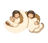 Coppia angeli da parete con luna e stella in ceramica - Ceramica - 18,9x11x3,7 cm