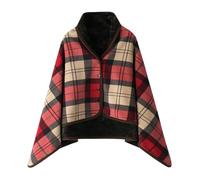 Coppia anime multifunzionale doppio strato in pile corallo da donna, resistente al freddo e caldo, a quadretti, scialle per interni, capelli lunghi, rosso, B