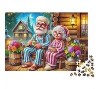 Coppia Anziana Accogliente Premium 1000 Pezzi Puzzle per Adulti Babbo Natale e Mrs Claus sul Portico Robusto Alta Qualità Vivace Stimolante Difficile Antistress 52x38cm/1000pz