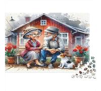 Coppia Anziana che Parla Puzzle 1000 pezzi, Momento Terrazza Cane, Colori Vivaci, Pezzi Precisi, Cartone Premium per Principianti, 52x38cm
