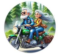 Coppia Anziana in Moto Puzzle 1000 Pezzi Rotondo Carta Adulti Strada nella Foresta