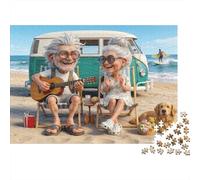 Coppia anziana Spiaggia Puzzle Classico Da 1000 Pezzi, Cartone Resistente, Per Adulti E Bambini 8-12 Anni, Arredamento Interno, Svago Indoor, Sfida Mentale 52x38cm/1000pcs