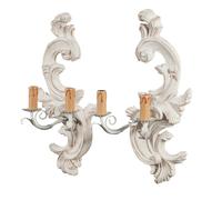 Coppia applique Shabby Chic bianco anticato legno ferro 2 luci 23x47 cm Design