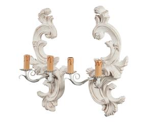 Coppia applique Shabby Chic bianco anticato legno ferro 2 luci 23x47 cm Design
