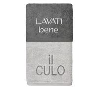 Coppia Asciugamani Bagno 100% Cotone Con Ricami Simpatici Idea Regalo Ospite + Salvietta 400Gsm Salviette In Spugna Ricamate Vari Colori Morbidi Assorbenti - GrigioChiaroGrigioScuro - LavatiBene