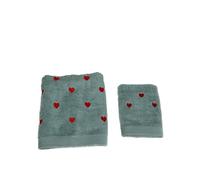 Coppia Asciugamani Cuoricini con Ricamo Personalizzabile in Diversi Colori - Idea Regalo San Valentino Personalizzato Lui e Lei con Nome - Coppia Spugne con Cuori (Acquamarina)