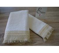 COPPIA ASCIUGAMANI SPUGNA GRANDE E PICCOLA CON GRECA COL AVORIO ART MATA