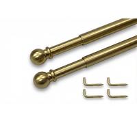 Coppia Astine Tex per Tende a Vetro Ø7 mm, Ottone Lucido, Estensibili/Telescopiche e Tagliabili, Supporto a Vite con 4 Viti a L, Made in Italy - Cm. 30-40