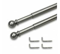 Coppia Astine Tex per Tende a Vetro Ø7 mm, Ottone Nichelato Argento Satinato Opaco, Estensibili/Telescopiche e Tagliabili, Supporto a Vite con 4 Viti a L, Made in Italy - Cm. 30-40