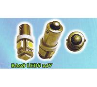 COPPIA BA9S LED S24V BASE BA9S T4W 5 LED SMD 5050 LUCE BIANCA FREDDA 24 VOLT