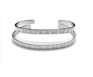 Coppia Bracciali Uomo Donna Acciaio Incisione Coordinate Primo Bacio Incontro