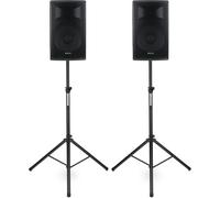 Coppia Casse Amplificate Attiva Bluetooth USB SD 15'' 2-Band EQ 500W + 2 Stativi
