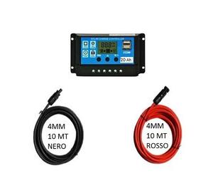 Coppia Cavo 10mt Rosso +10 mt Nero 4mm+Regolatore 20 A