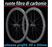 COPPIA CERCHI FIBRA CARBONIO RUOTE 700c 40/50 CORSA STRADA FRENI PATTINI o DISCO