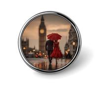 Coppia che cammina per le strade di Londra, spille rotonde con il Big Ben, spille personalizzate da bavero per abbigliamento femminile e maschile.