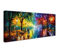 Coppia che cammina sulla strada Stampa su tela con cornice Notte sotto i lampioni colorati Pittura Quadri su tela Quadri Moderni Foto su Tela Decorazioni da parete soggiorno Camera da letto 50x120cm