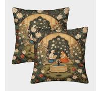 Coppia che legge vicino a un cespuglio di rose e una fontana Fodera Per Cuscino Stile indiano Decorazioni Per La Casa Per Uomini E Donne,soggiorno,camera Da Letto,divano,poltrona 45x45cm 2 Pacchi