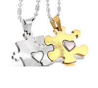 coppia Ciondoli Puzzle in Acciaio piu Collana doppia x due uomo e donna, amici N