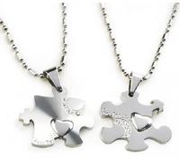 coppia Ciondoli Puzzle in Acciaio piu Collana doppia x due uomo e donna, amici N
