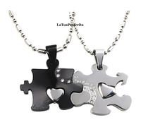 coppia Ciondoli Puzzle in Acciaio piu Collana doppia x due uomo e donna, amici O