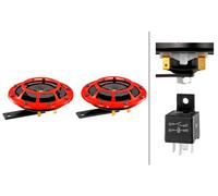 COPPIA CLACSON 12V HELLA CON GRIGLIA SPORTIVA ROSSA + RELE ECE R28 118 dB(A)
