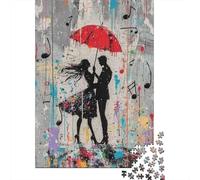 Coppia con Ombrello Rosso Puzzle per Adulti Puzzle 1000 Pezzi Note Musicali Gioco di Puzzle 1000 Pezzi Relax Decorazione Casa Regalo 70x50cm/1000pcs