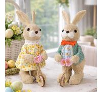 Coppia Coniglietti Decorativi con Bicicletta h 24 cm