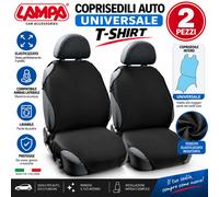Coppia Coprisedile Auto Universale Anteriore Nero Elasticizzato T-Shirt Lampa