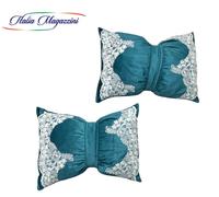 Coppia Cuscini A Fiocco In Morbido Velluto 35x50 cm Con Balza In Macramè